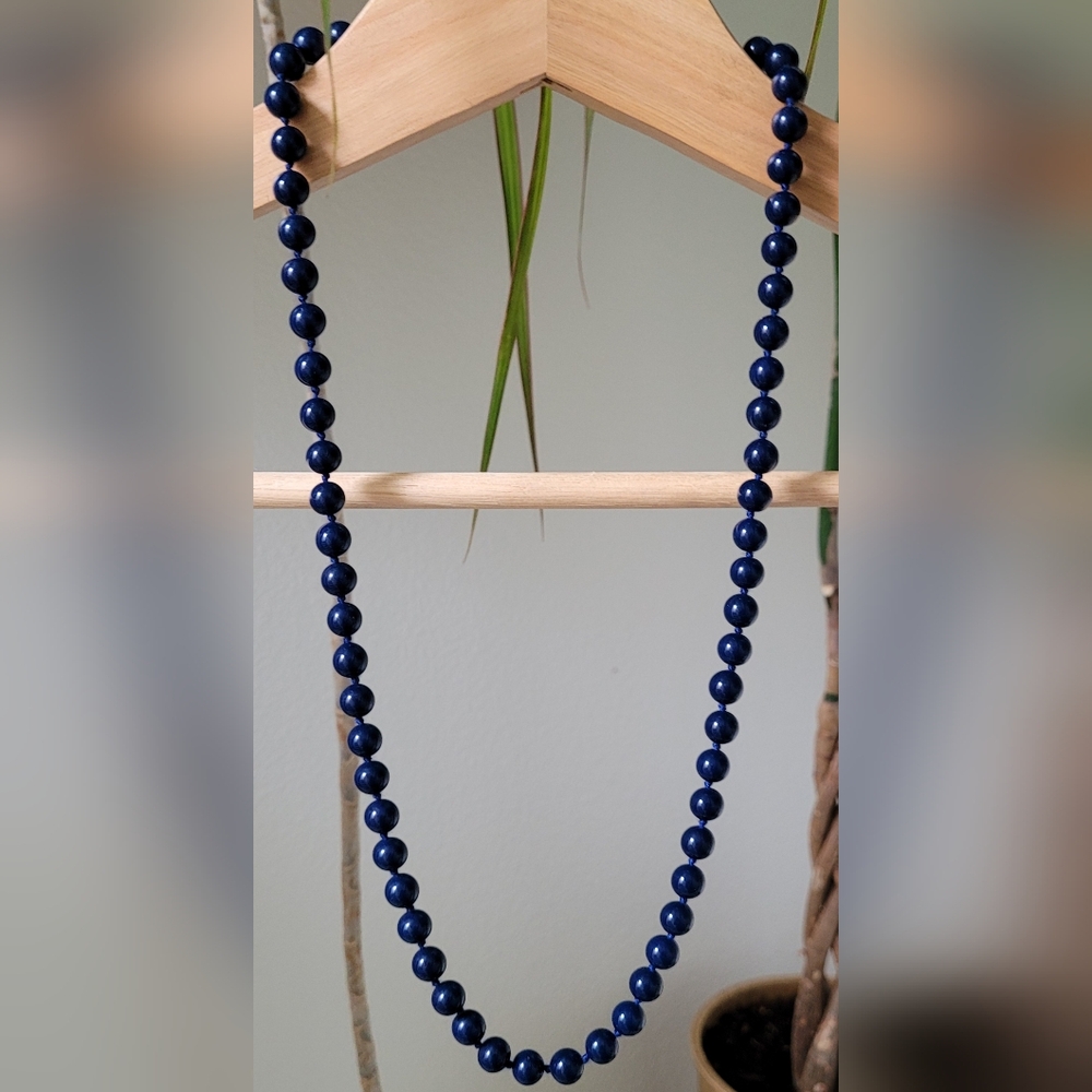 Monet Vintage 24.5" Navy Blue Knotted Glass Bead Necklace